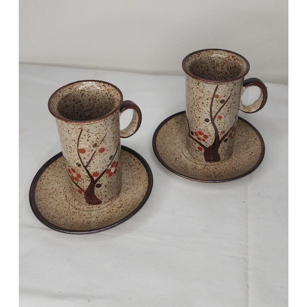 Vintage Otagiri Hand-Crafted Mugs and Saucers - Set of 2